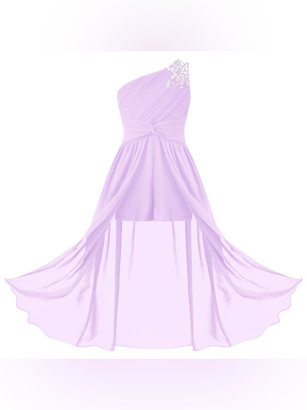 iEFiEL Lilac One-Shoulder Girls' Chiffon Rhinestone Party Dress Romper